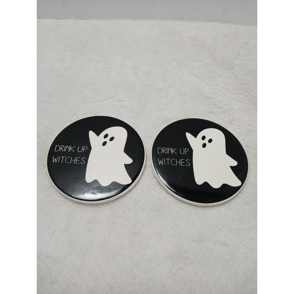 Halloween Ghost "Drink Up Witches" Coasters 2pc Set